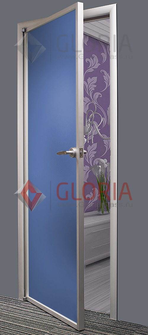 Алюминиевая дверь синяя матовая