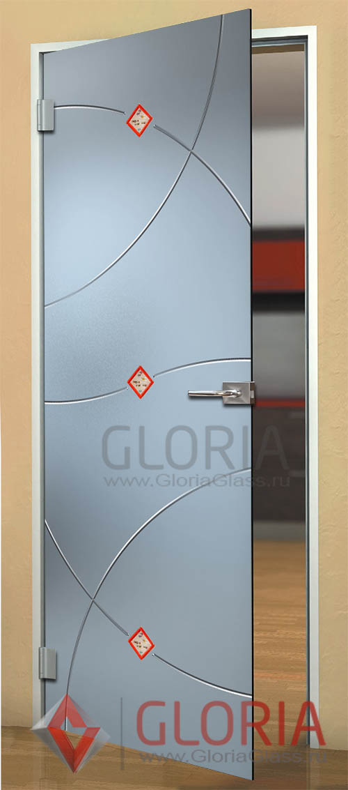 Стеклянная дверь с элементами цветного фьюзинга и графировкой серии Florid - модель Амелия