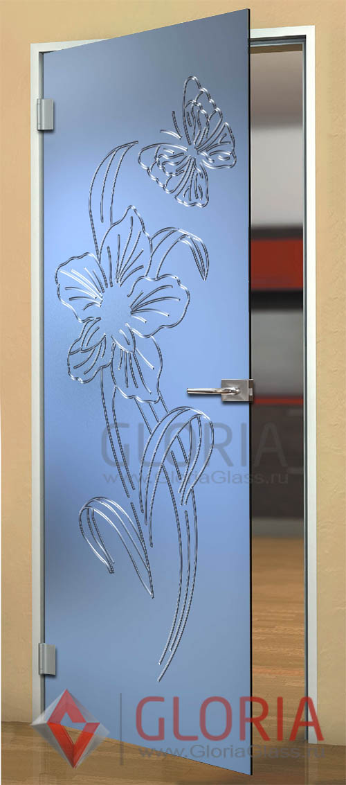 Стеклянная межкомнатная дверь с рисунками цветов и растений серии Flowers - модель Амориллис