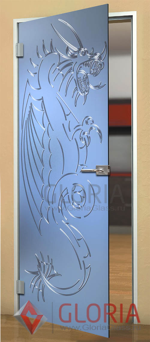 Стеклянная дверь с гравировкой серии Fantasy - модель Дракон