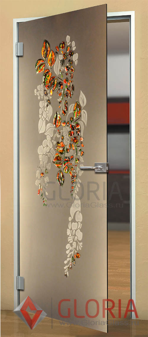 Стеклянная дверь с пескоструйной обработкой модель глициния