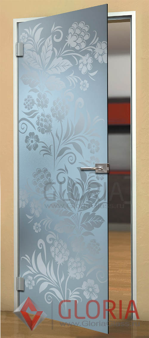 Стеклянная дверь с керамачиской печатью GlassJet серии Satin - модель Хохлома