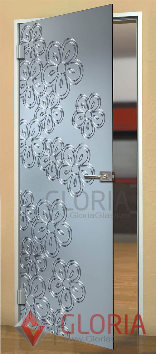 Стеклянная межкомнатная дверь с рисунками цветов и растений серии Flowers - модель Хризантема