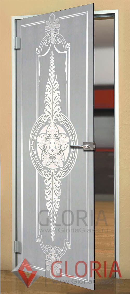 Стеклянная дверь с пескоструйной обработкой модель классика 5