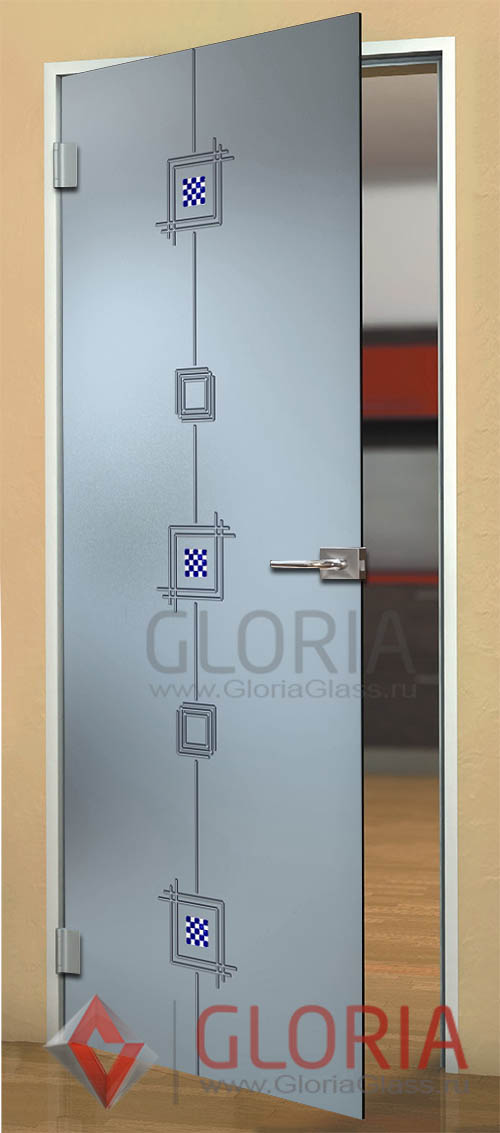 Стеклянная дверь с элементами цветного фьюзинга и графировкой серии Florid - модель Кристина