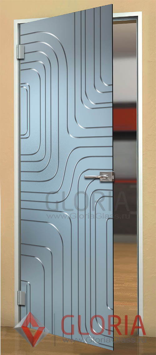 Стеклянная межкомнатная дверь с рисунками геометрических линий серии Illusion - модель Линда