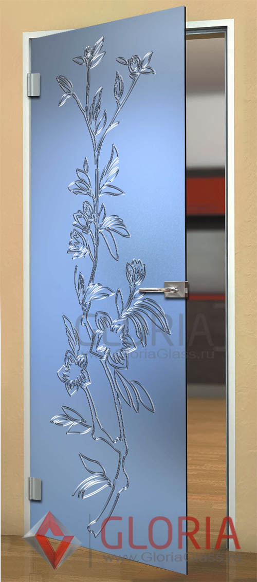 Стеклянная межкомнатная дверь с рисунками цветов и растений серии Flowers - модель Лизиантус