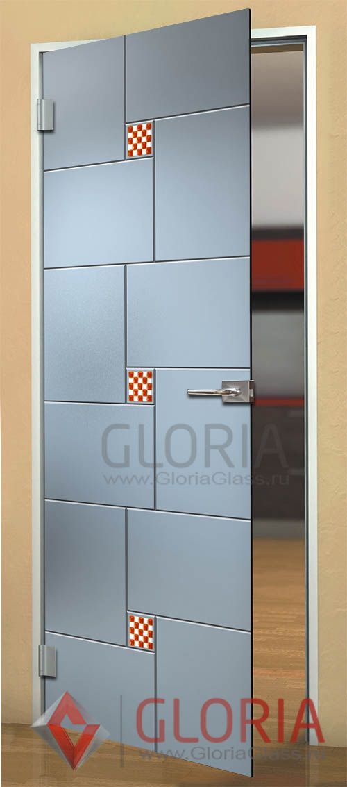 Стеклянная дверь с элементами цветного фьюзинга и графировкой серии Florid - модель Мадлен