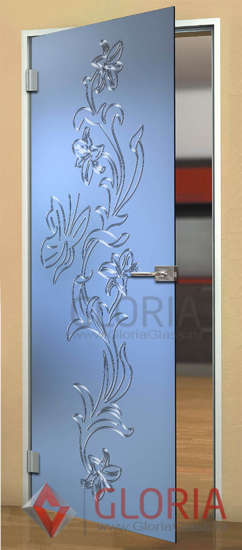 Стеклянная межкомнатная дверь с рисунками цветов и растений серии Flowers - модель Орхидея