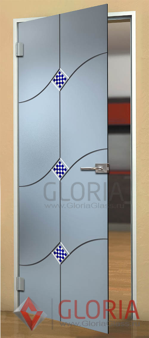 Стеклянная дверь с элементами цветного фьюзинга и графировкой серии Florid - модель Патрисия