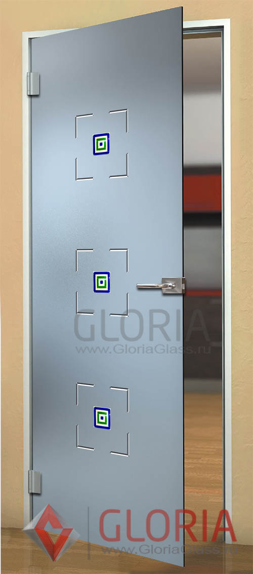 Стеклянная дверь с элементами цветного фьюзинга и графировкой серии Florid - модель пенелопа