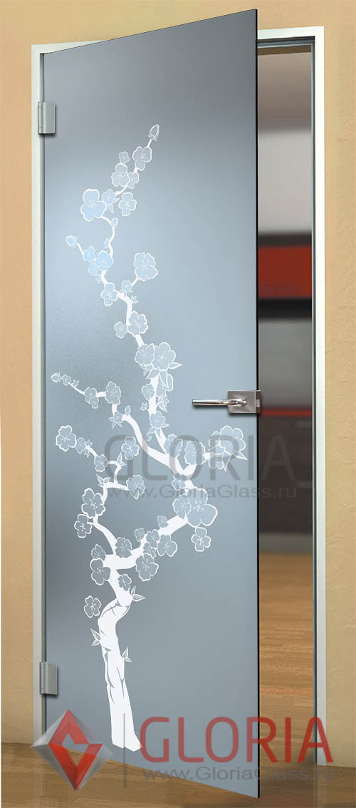Стеклянная дверь с керамачиской печатью GlassJet серии Satin - модель Сакура